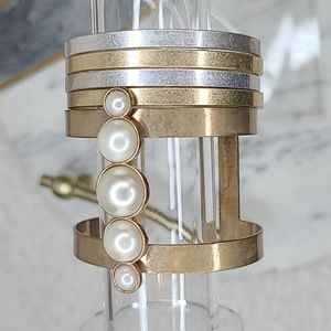 Anthropologie Antiqued T-Cuff & Antiqued Bangles in Gold & Silver